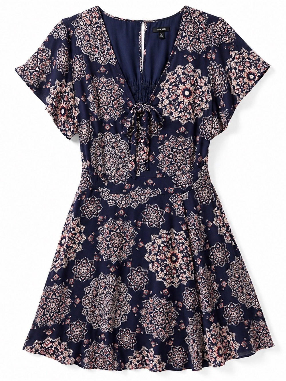 Torrid Boho Mandala Mini Dress Blue Tie Front Flutter Sleeve 18 20